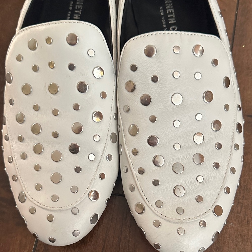 Kenneth Cole White Studded Leather Slip-On Loafers - Picture 3 of 12